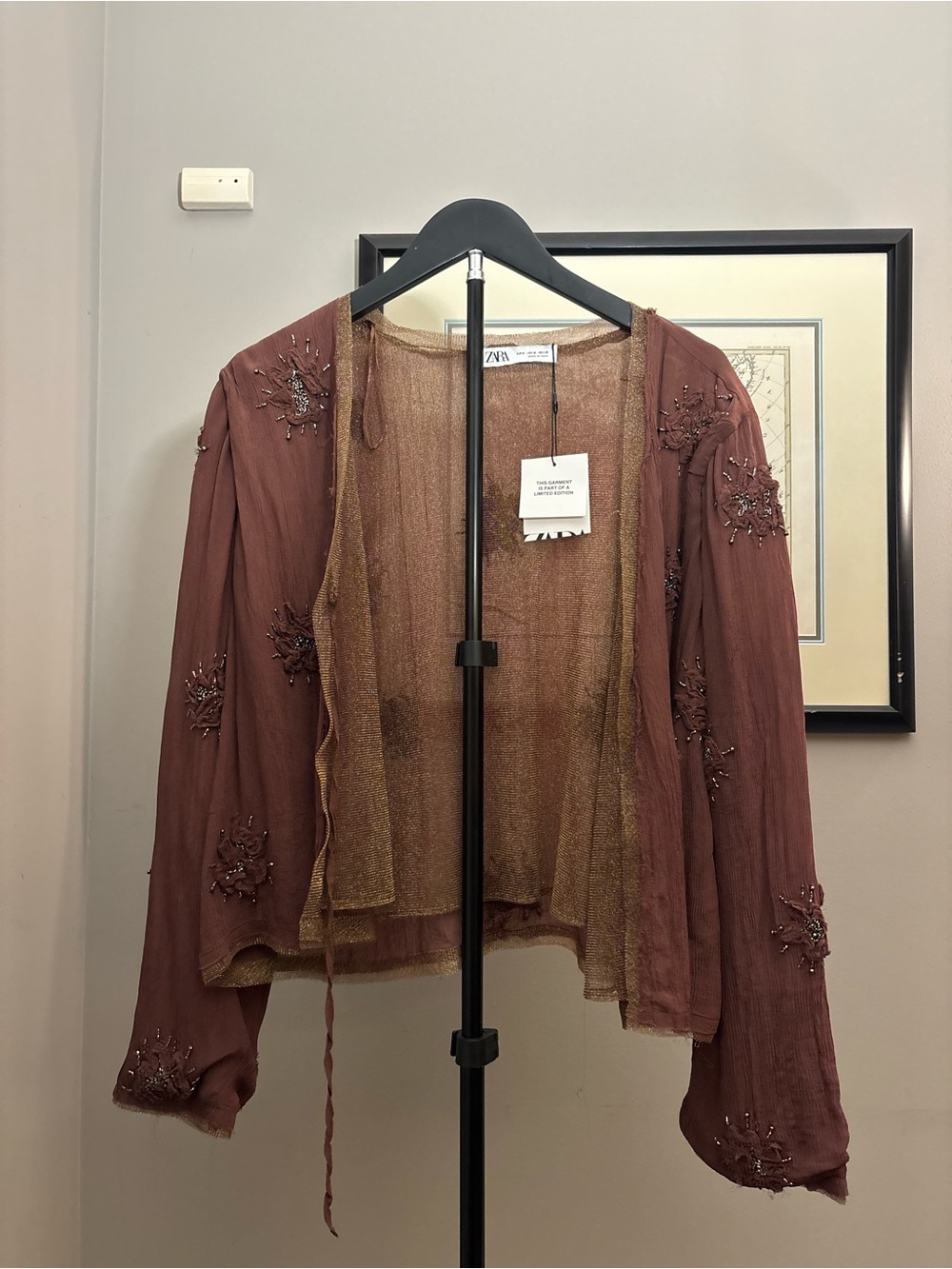 NWT Zara Limited Edition Embroidered Beaded Mesh Top Jacket M (see below flaw)